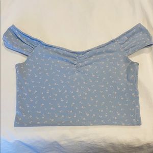 Blue off the shoulder crop top